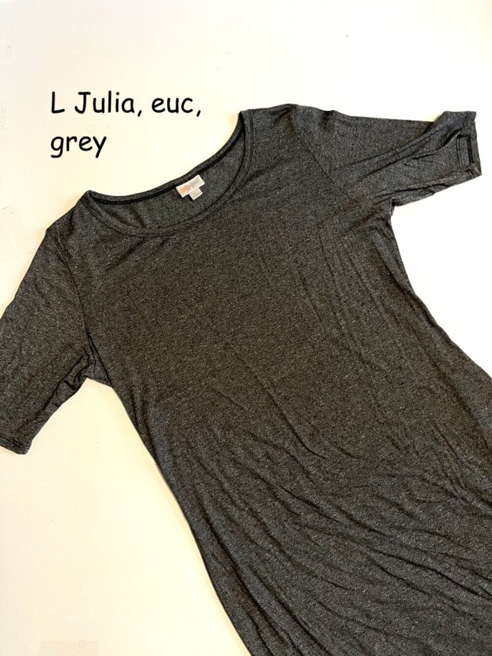 Large Lularoe Julia sheath dress, charcoal grey heathered